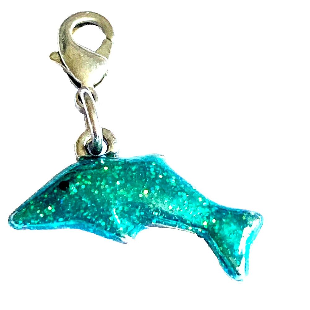 Little Mermaid Dolphin Fish Charm Clip On Glitter Zipper Pull For Purse Bag